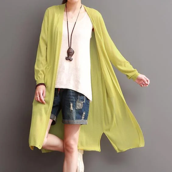 Petite women's wool blend coats with a tailored fit for a flattering silhouetteYellow thin linen maxi coat summer cotton cardigans