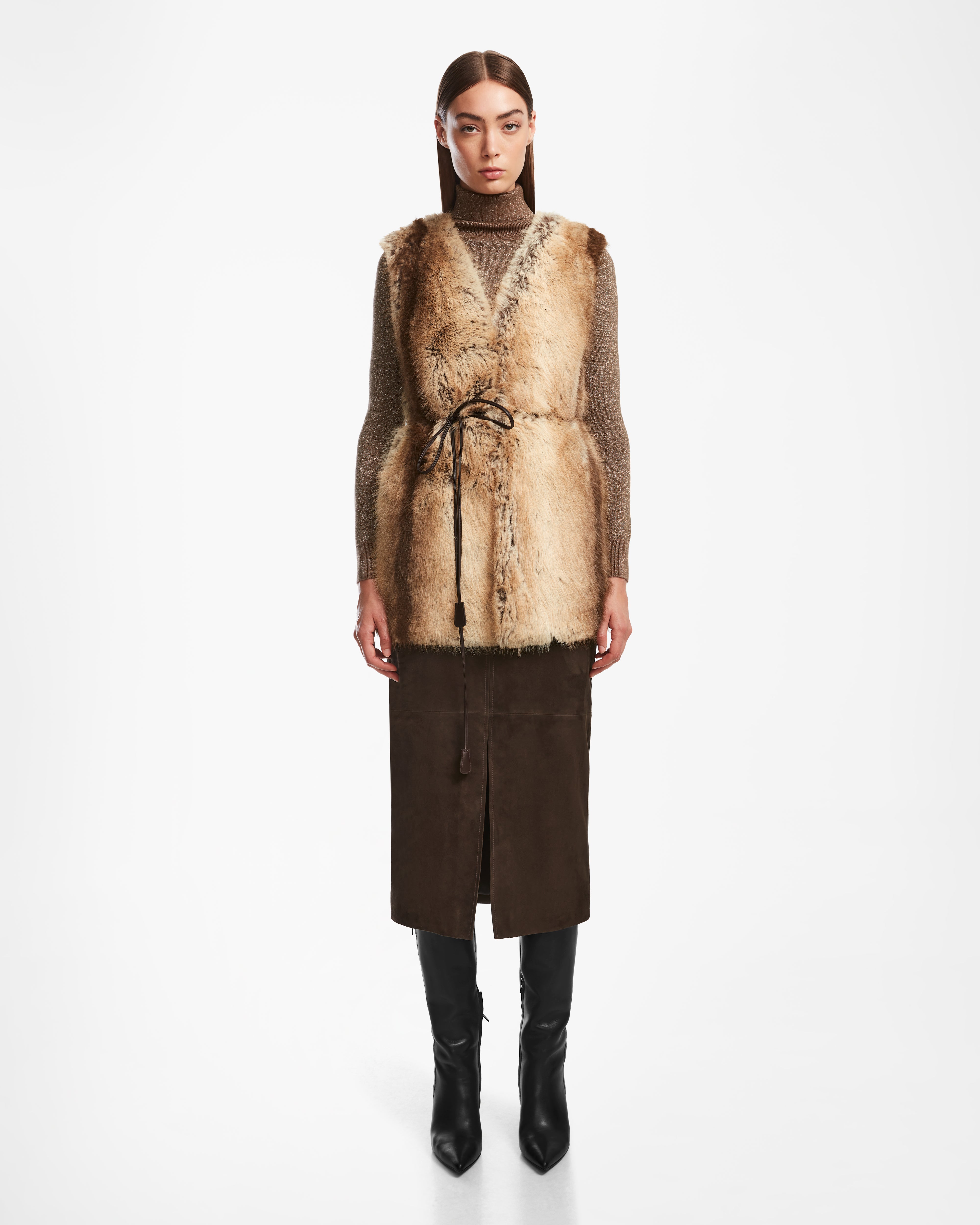 Women's long - sleeve wool coats in a houndstooth pattern for a classic charmYOLANDA - 8124790 Mocha