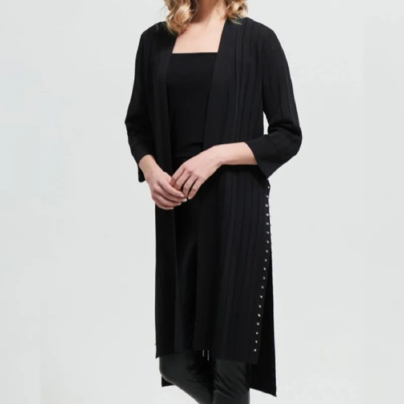 A - Line Women's Merino Wool Sweater Dresses in Classic Styles100% Polyester. Side Studded Cardigan. In Black