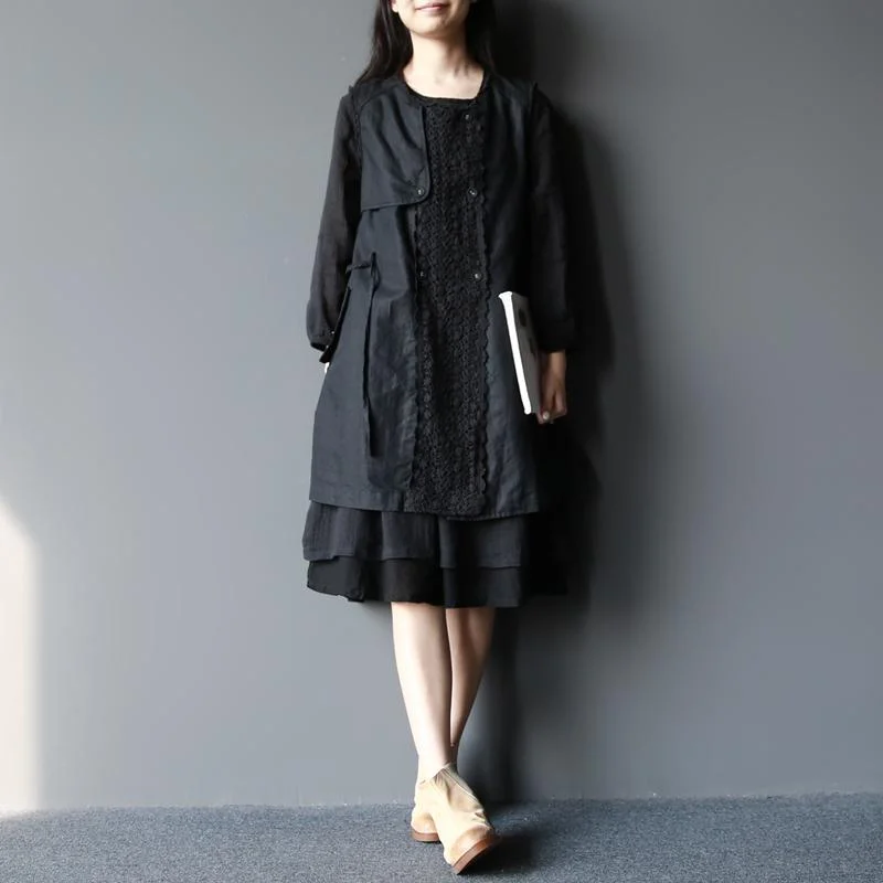 Petite women's wool blend coats with a tailored fit for a flattering silhouette2017 spring black lace patchwork vest jacekets coats outwear