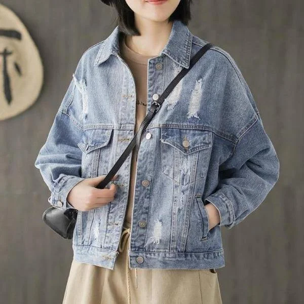 Women's pea coats with brass buttons for a nautical - inspired style2020 New Autumn Clothes Turn-down Collar Single Breasted Loose Women Vintage Tops Coats Women's pea coats with brass buttons for a nautical - inspired style2020 New Autumn Clothes Turn-down Collar Single Breasted Loose Women Vintage Tops Coats