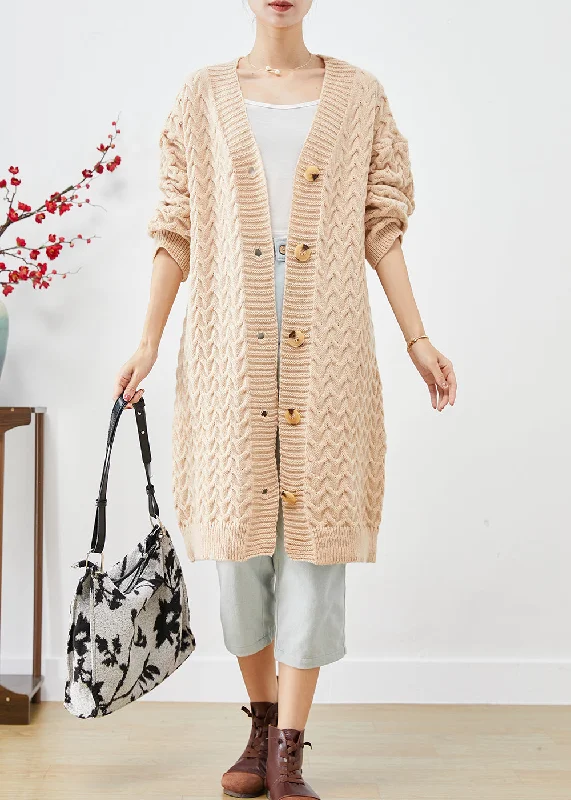 Women's faux fur coats in bright colors for a bold fashion statementArt Beige Button Down Warm Cable Knit Loose Coat Fall Women's faux fur coats in bright colors for a bold fashion statementArt Beige Button Down Warm Cable Knit Loose Coat Fall