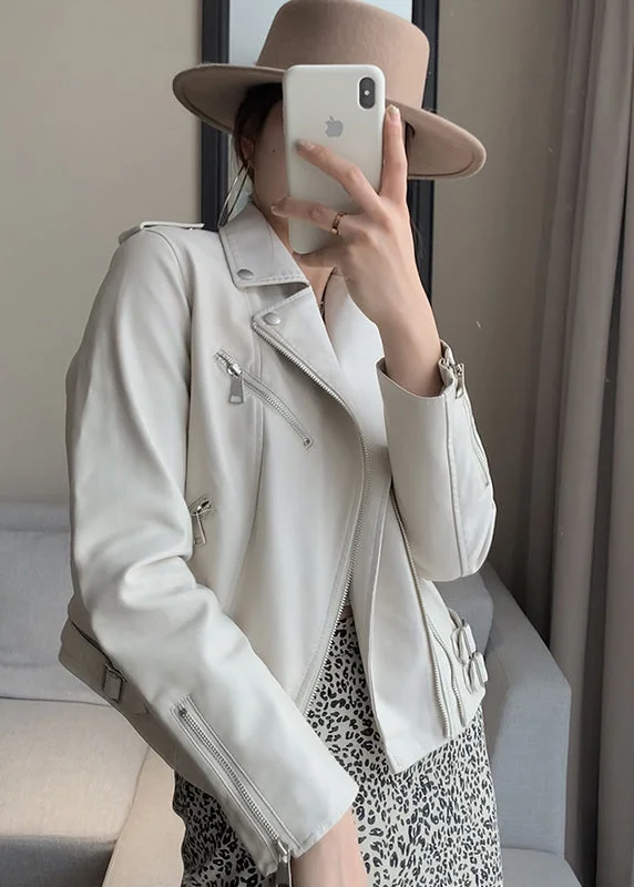 Women's longline double - breasted camel coats for a sophisticated lookArt Beige Peter Pan Collar Patchwork Faux Leather Jacket Fall Women's longline double - breasted camel coats for a sophisticated lookArt Beige Peter Pan Collar Patchwork Faux Leather Jacket Fall