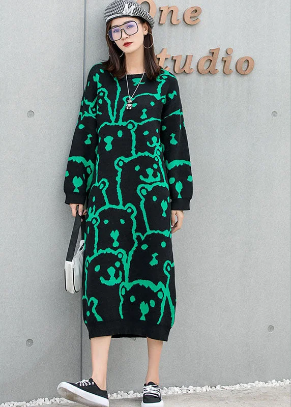 Mini - Length Women's Chunky Knit Sweater Dresses in Bold HuesArt Black O-Neck Loose Knit Fall Ankle Dress Long sleeve Mini - Length Women's Chunky Knit Sweater Dresses in Bold HuesArt Black O-Neck Loose Knit Fall Ankle Dress Long sleeve