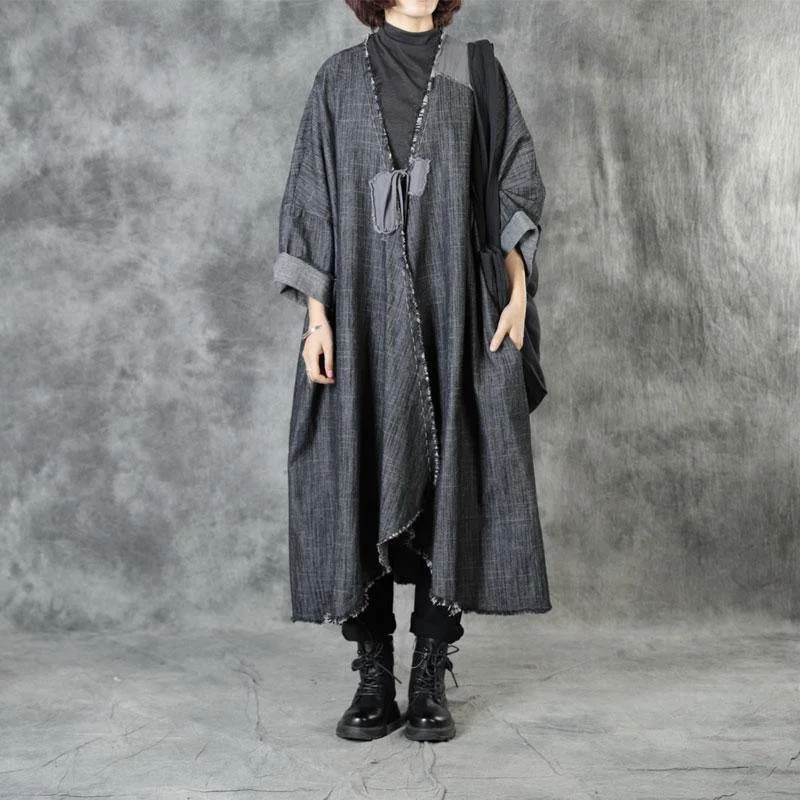 Women's longline double - breasted camel coats for a sophisticated lookArt Black V Neck Pockets Patchwork Fall Asymmetrical Design Coats Long Sleeve Women's longline double - breasted camel coats for a sophisticated lookArt Black V Neck Pockets Patchwork Fall Asymmetrical Design Coats Long Sleeve