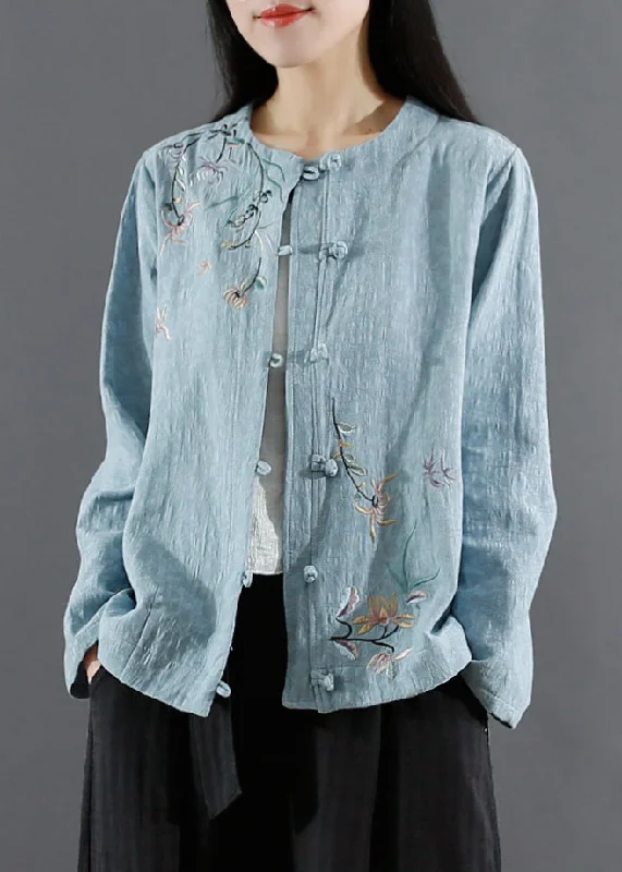 Oversized women's wool coats in a monochromatic look for a trendy outfitArt Blue Jacquard Embroidered Patchwork Cotton Coat Fall Oversized women's wool coats in a monochromatic look for a trendy outfitArt Blue Jacquard Embroidered Patchwork Cotton Coat Fall