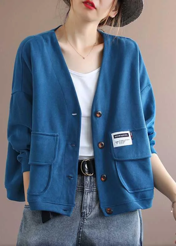 Quilted down women's coats with removable hoods for outdoor activitiesArt Blue V Neck Pockets Button Fall Long sleeve Coat Quilted down women's coats with removable hoods for outdoor activitiesArt Blue V Neck Pockets Button Fall Long sleeve Coat