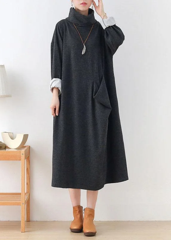Plus Size Women's Asymmetric Hem Sweater Dresses in Modern DesignsArt Grey Pockets Patchwork Fall Long Sleeve Robe Dresses Plus Size Women's Asymmetric Hem Sweater Dresses in Modern DesignsArt Grey Pockets Patchwork Fall Long Sleeve Robe Dresses