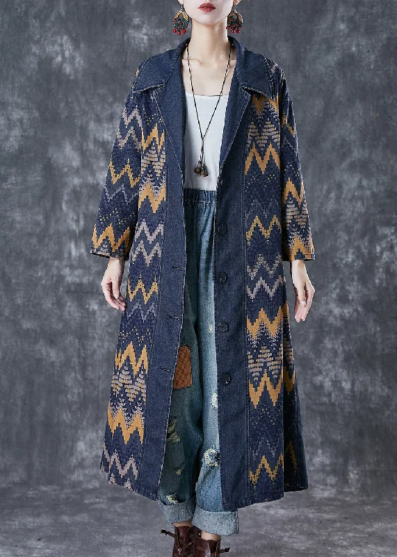 Belted women's cashmere coats in soft pastels for a luxurious feelArt Navy Oversized Print Denim Coat Outwear Fall Belted women's cashmere coats in soft pastels for a luxurious feelArt Navy Oversized Print Denim Coat Outwear Fall