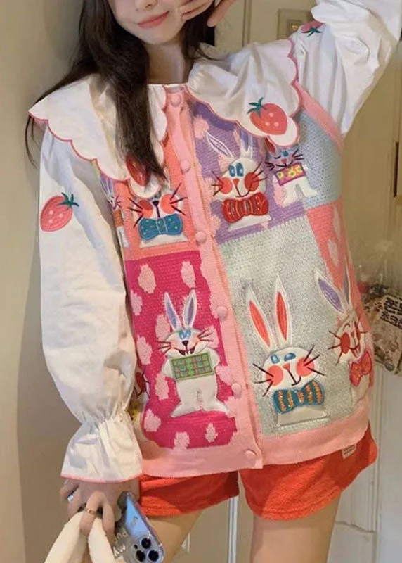 Quilted down women's coats with removable hoods for outdoor activitiesBeautiful Animal Print Button Pink Cotton Knit Waistcoat And White Shirts Two Pieces Set Long Sleeve
