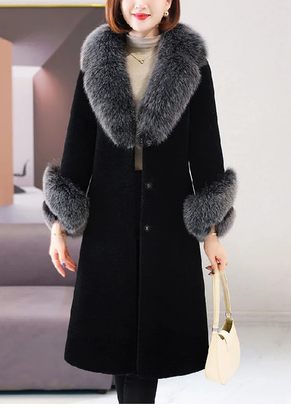 Long women's mac coats in a lightweight fabric for spring showersBeautiful Black V Neck Tie Waist Fuzzy Fur Long Coat Winter