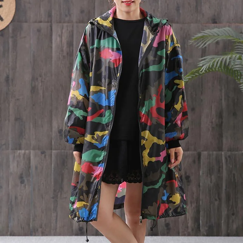 Women's waterproof parka coats with multiple pockets for practicalityBeautiful blended clothes For Women Casual Camouflage Printed Sun Resistant Hooded Coat