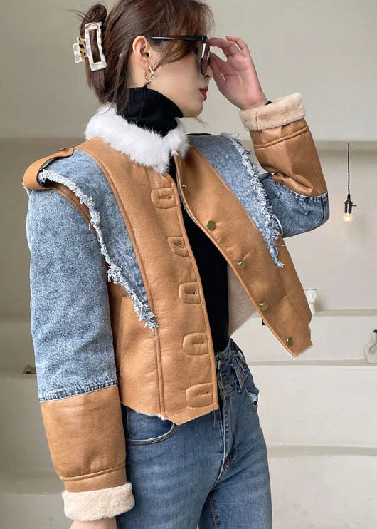 Water - resistant women's trench coats with adjustable cuffs for rainy daysBeautiful Blue Asymmetrical denim Patchwork Jackets Winter