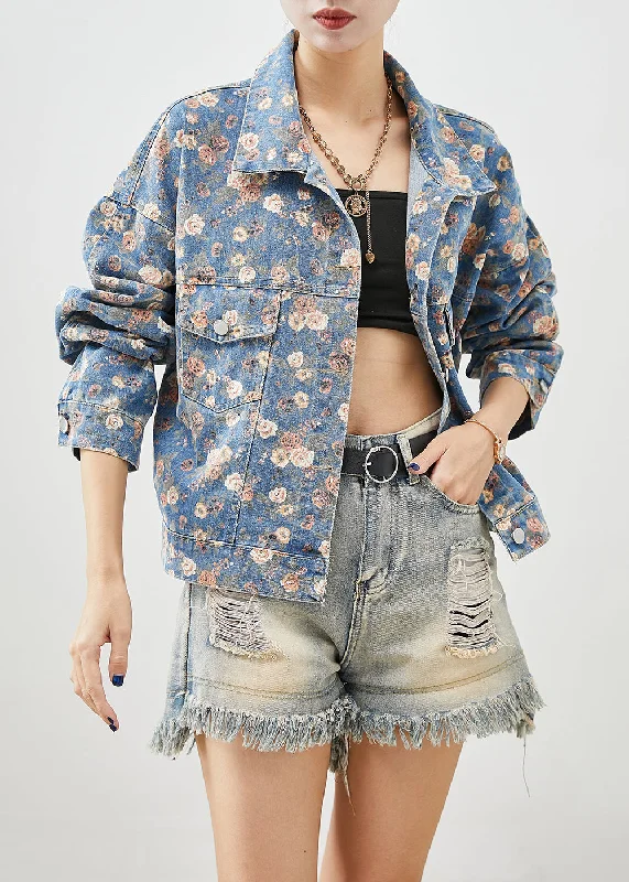 Checkered women's wool coats in a classic pattern for a timeless styleBeautiful Blue Peter Pan Collar Print Denim Coats Fall