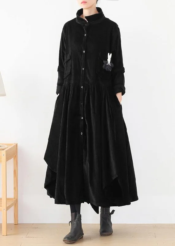 Women's knee - length wool blend coats with a fur collar for added warmthBeautiful false two pieces top quality polo collar coats women black loose outwears