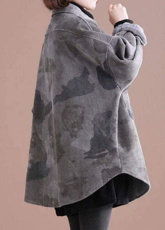 Women's faux fur coats in bright colors for a bold fashion statementBeautiful Grey Peter Pan Collar Print Corduroy Winter Coat