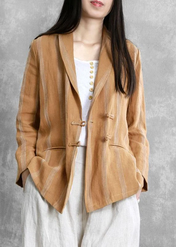 Checkered women's wool coats in a classic pattern for a timeless styleBeautiful Khaki PeterPan Collar Striped Fall Button Long sleeve Coat Checkered women's wool coats in a classic pattern for a timeless styleBeautiful Khaki PeterPan Collar Striped Fall Button Long sleeve Coat