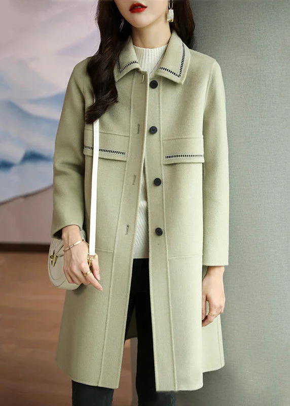Women's longline double - breasted camel coats for a sophisticated lookBeautiful Light Green Peter Pan Collar Button Patchwork Woolen Coat Winter Women's longline double - breasted camel coats for a sophisticated lookBeautiful Light Green Peter Pan Collar Button Patchwork Woolen Coat Winter