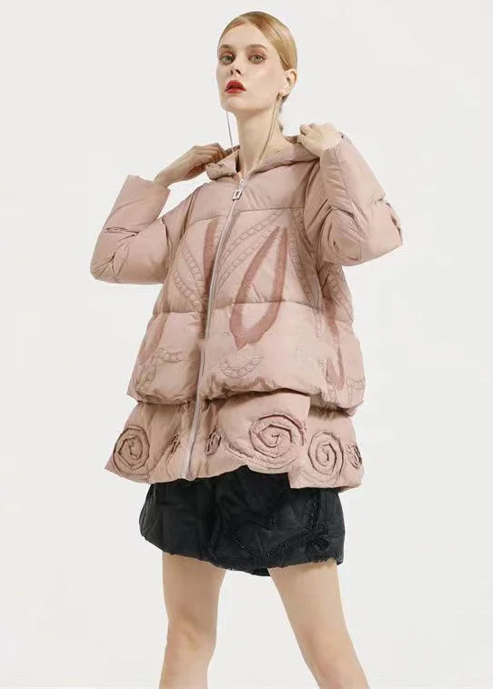 Water - resistant women's trench coats with adjustable cuffs for rainy daysBeautiful Pink Hooded Embroidery Patchwork Duck Down Coat Winter Water - resistant women's trench coats with adjustable cuffs for rainy daysBeautiful Pink Hooded Embroidery Patchwork Duck Down Coat Winter