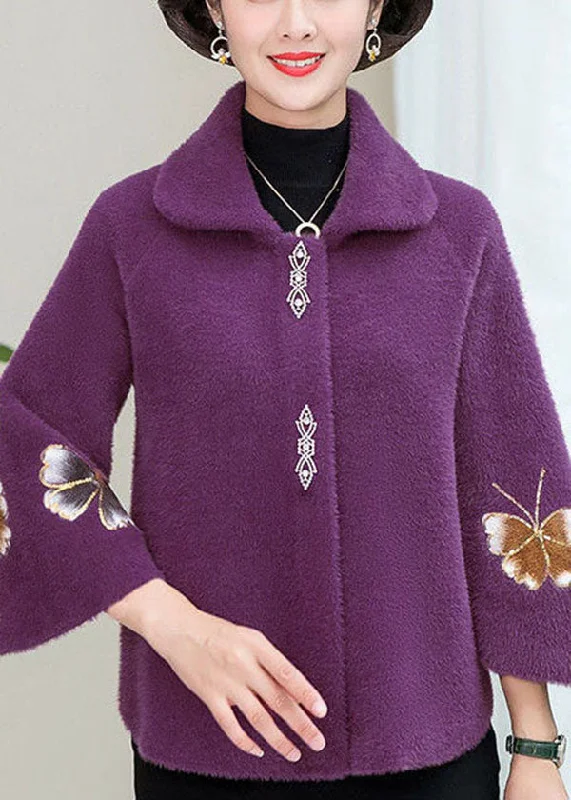 Women's longline double - breasted camel coats for a sophisticated lookBeautiful Purple Square Collar Floral Mink Hair Knitted Coats Winter Women's longline double - breasted camel coats for a sophisticated lookBeautiful Purple Square Collar Floral Mink Hair Knitted Coats Winter