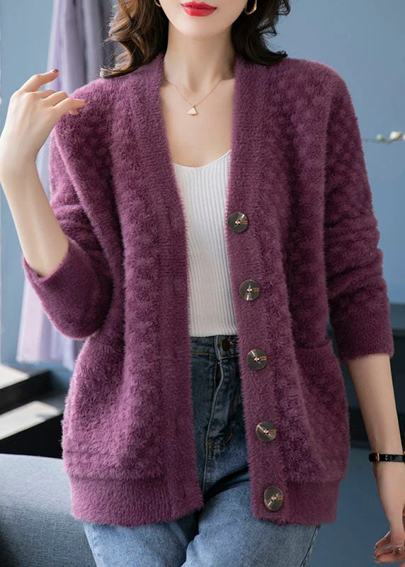 Long women's mac coats in a lightweight fabric for spring showersBeautiful Purple V Neck Pockets Patchwork Mink Hair Knitted Coats Fall Long women's mac coats in a lightweight fabric for spring showersBeautiful Purple V Neck Pockets Patchwork Mink Hair Knitted Coats Fall