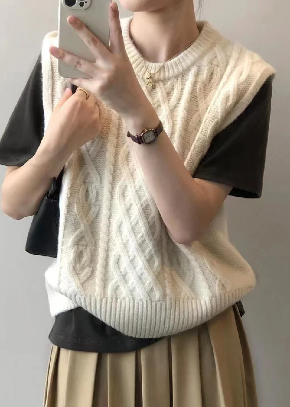 Mid - length women's down coats in a slim fit for a modern and sleek appearanceBeige Patchwork Loose Knit Waistcoat Top O Neck Fall Mid - length women's down coats in a slim fit for a modern and sleek appearanceBeige Patchwork Loose Knit Waistcoat Top O Neck Fall