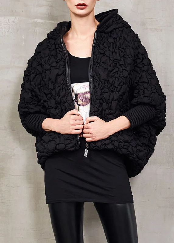 Quilted down women's coats with removable hoods for outdoor activitiesBlack Bat wing Sleeve Duck Down Puffer Jacket Hooded Winter Quilted down women's coats with removable hoods for outdoor activitiesBlack Bat wing Sleeve Duck Down Puffer Jacket Hooded Winter