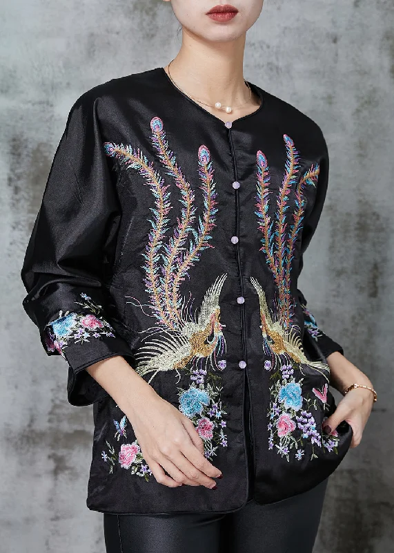 Belted women's cashmere coats in soft pastels for a luxurious feelBlack Chinese Style Silk Coat Embroidered Spring Belted women's cashmere coats in soft pastels for a luxurious feelBlack Chinese Style Silk Coat Embroidered Spring
