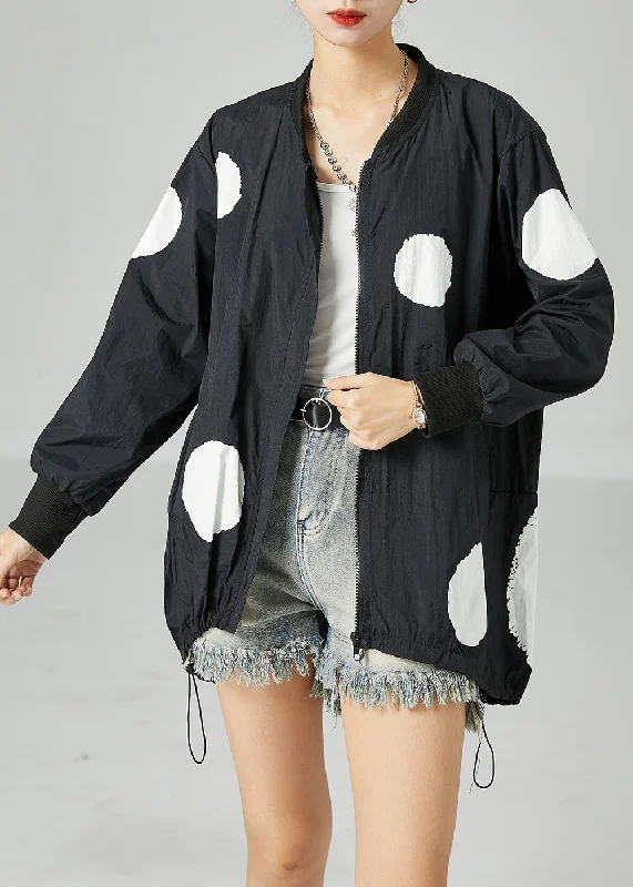 Petite women's wool blend coats with a tailored fit for a flattering silhouetteBlack Dot Print Silk Jacket Stand Collar Drawstring Spring Petite women's wool blend coats with a tailored fit for a flattering silhouetteBlack Dot Print Silk Jacket Stand Collar Drawstring Spring