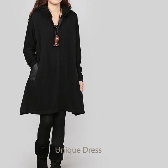Oversized women's wool coats in a monochromatic look for a trendy outfitBlack Hooded women spring sweater coat cardigan Oversized women's wool coats in a monochromatic look for a trendy outfitBlack Hooded women spring sweater coat cardigan