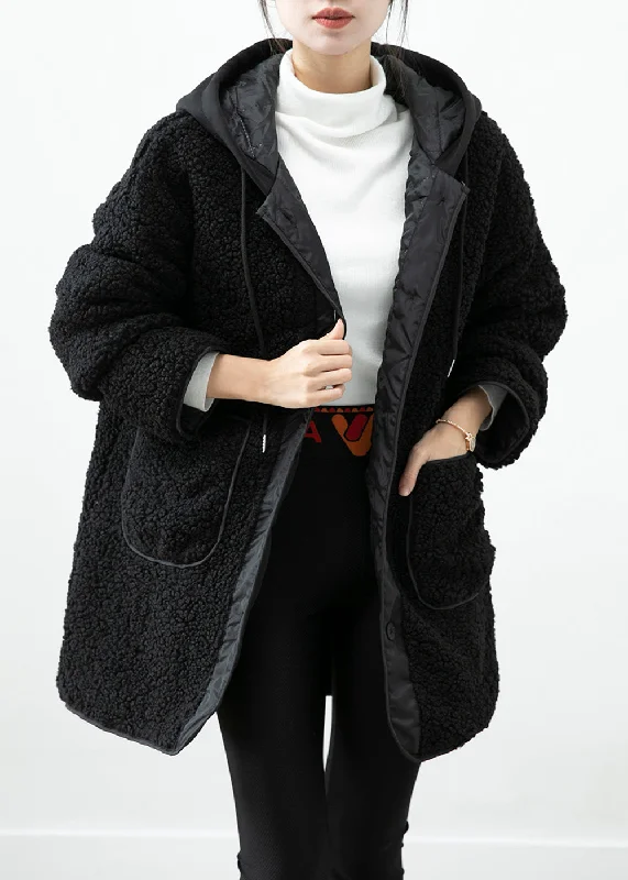 Women's knee - length wool blend coats with a fur collar for added warmthBlack Patchwork Teddy Faux Fur Jacket Hooded Pockets Winter Women's knee - length wool blend coats with a fur collar for added warmthBlack Patchwork Teddy Faux Fur Jacket Hooded Pockets Winter