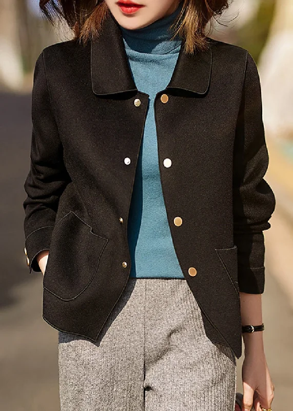 Women's waterproof parka coats with multiple pockets for practicalityBlack Peter Pan Collar Pockets Woolen Coats Long Sleeve Women's waterproof parka coats with multiple pockets for practicalityBlack Peter Pan Collar Pockets Woolen Coats Long Sleeve