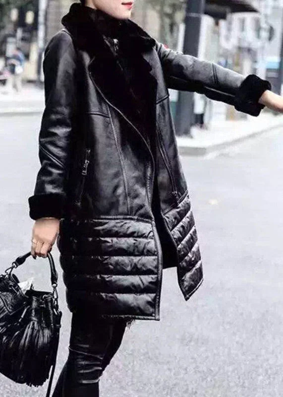 Mid - length women's down coats in a slim fit for a modern and sleek appearanceBlack Pockets Patchwork 90% Duck Down Coats Zip Up Long Sleeve Mid - length women's down coats in a slim fit for a modern and sleek appearanceBlack Pockets Patchwork 90% Duck Down Coats Zip Up Long Sleeve