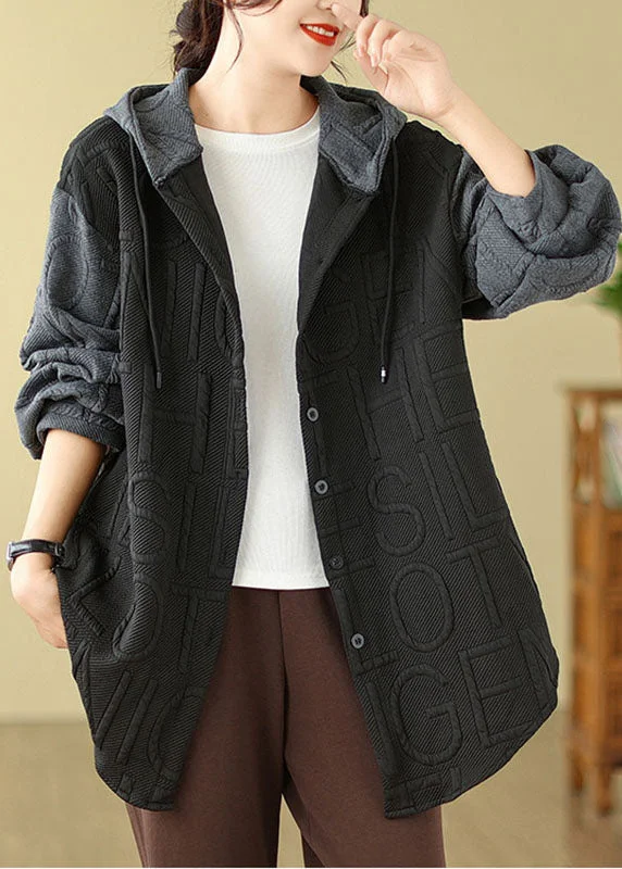 Checkered women's wool coats in a classic pattern for a timeless styleBlack Print Drawstring Hooded Coats Fall Checkered women's wool coats in a classic pattern for a timeless styleBlack Print Drawstring Hooded Coats Fall