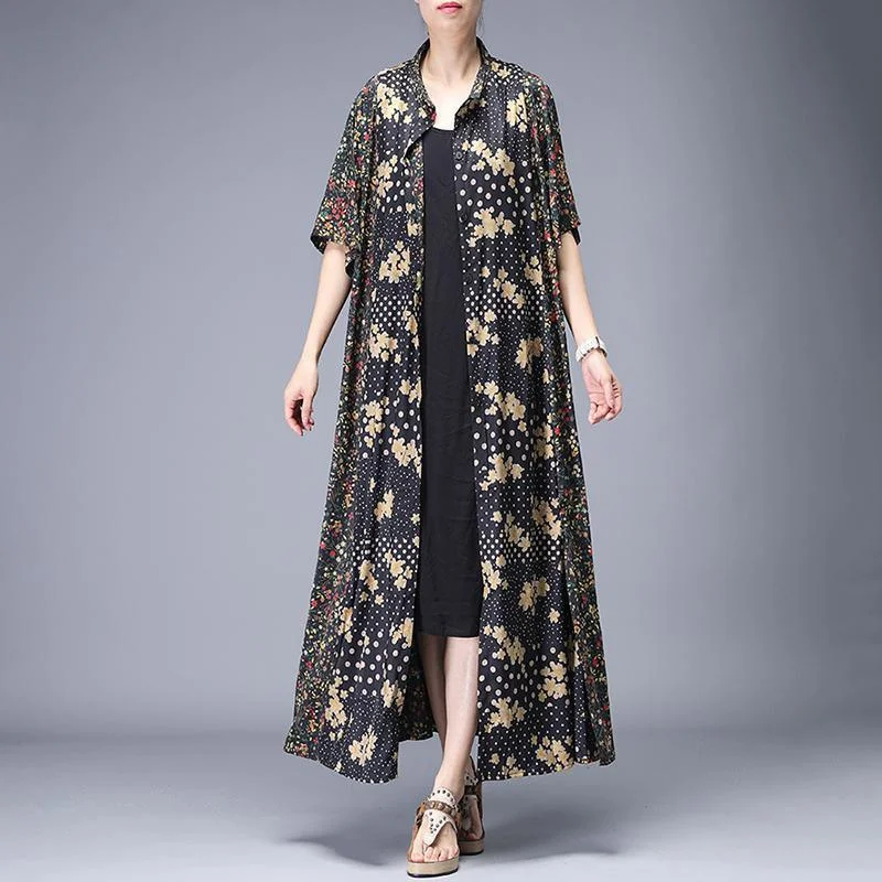 Women's longline double - breasted camel coats for a sophisticated lookblack Rural Floral Printed Elegant Casual Italian dress boutique short sleeve Coat Women's longline double - breasted camel coats for a sophisticated lookblack Rural Floral Printed Elegant Casual Italian dress boutique short sleeve Coat