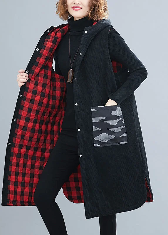 Petite women's wool blend coats with a tailored fit for a flattering silhouetteBlack Side Open Corduroy Hooded Waistcoat Sleeveless Petite women's wool blend coats with a tailored fit for a flattering silhouetteBlack Side Open Corduroy Hooded Waistcoat Sleeveless