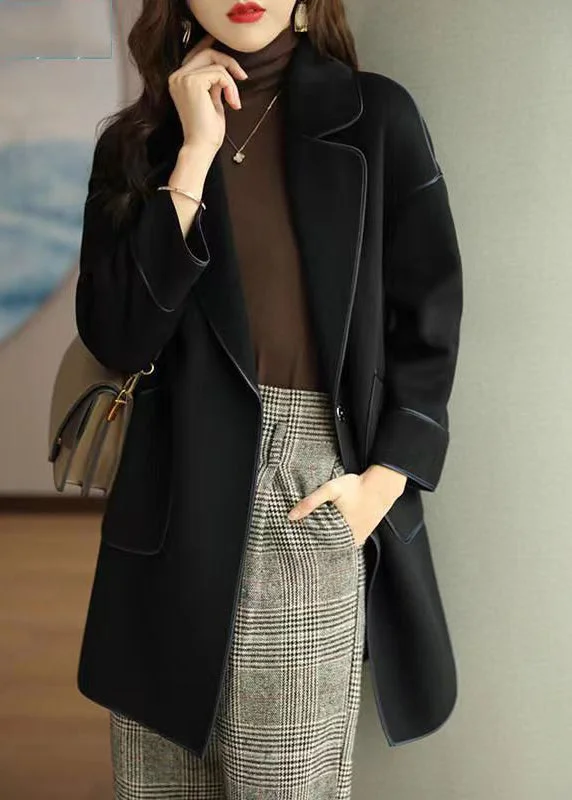 Women's faux fur coats in bright colors for a bold fashion statementBlack Silm Fit Woolen Coat Oversized Pockets Fall Women's faux fur coats in bright colors for a bold fashion statementBlack Silm Fit Woolen Coat Oversized Pockets Fall
