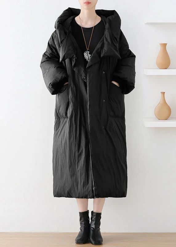 Women's pea coats with brass buttons for a nautical - inspired styleBlack Turtleneck Button Duck Down Hooded Long Down Coat Winter Women's pea coats with brass buttons for a nautical - inspired styleBlack Turtleneck Button Duck Down Hooded Long Down Coat Winter