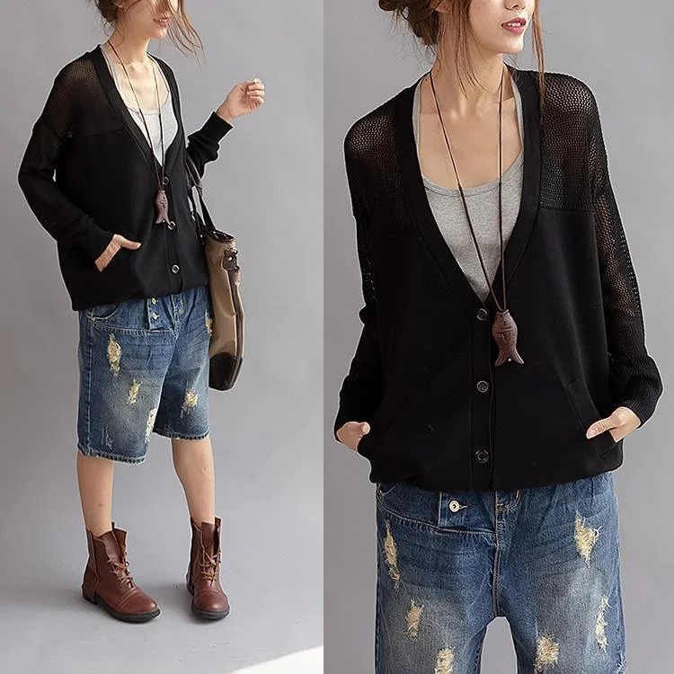Water - resistant women's trench coats with adjustable cuffs for rainy daysBlack V neck knitted cardigan sweater top hollowed shoulder womens short jacket coat Water - resistant women's trench coats with adjustable cuffs for rainy daysBlack V neck knitted cardigan sweater top hollowed shoulder womens short jacket coat