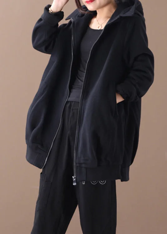 Plus size women's wool blend coats for a warm and stylish winterBlack Zippered Side Open Hooded Coats Long Sleeve Plus size women's wool blend coats for a warm and stylish winterBlack Zippered Side Open Hooded Coats Long Sleeve