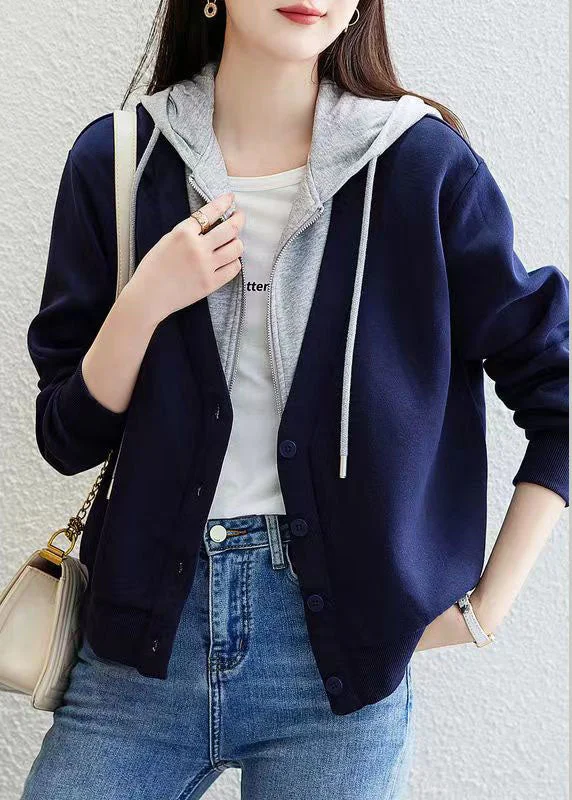 Women's longline double - breasted camel coats for a sophisticated lookBlue Patchwork False Two Pieces Cotton Hoodie Coat Zip Up Fall Women's longline double - breasted camel coats for a sophisticated lookBlue Patchwork False Two Pieces Cotton Hoodie Coat Zip Up Fall