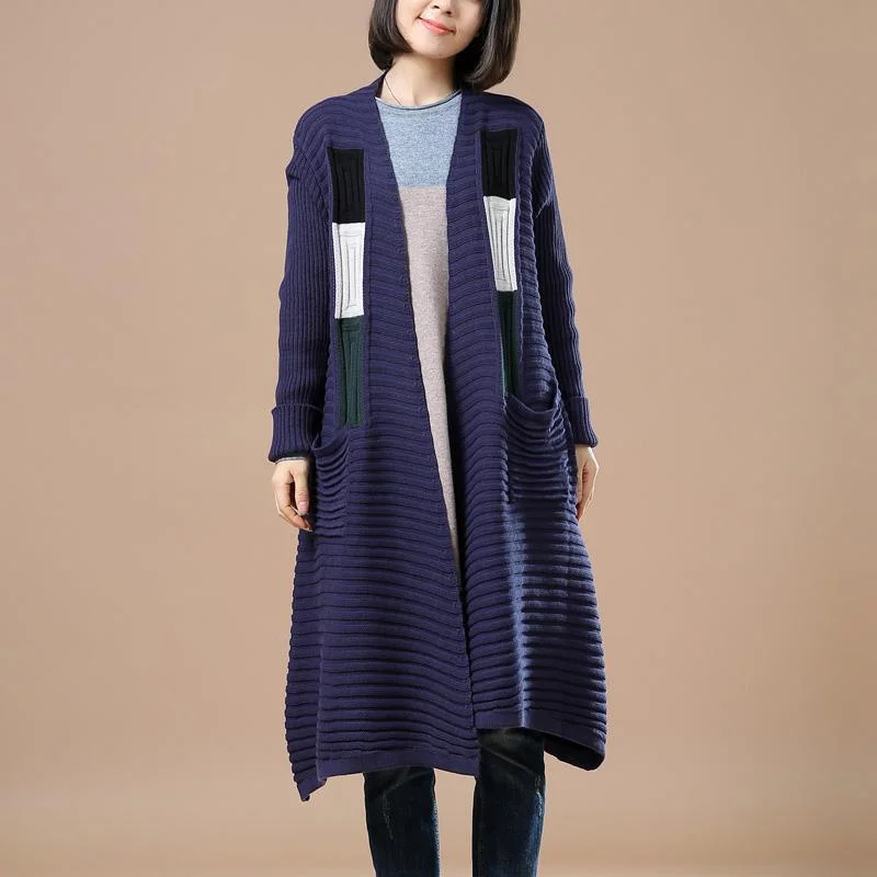 Women's long - sleeve wool coats in a houndstooth pattern for a classic charmblue patchwork long sweaters coats woman outwear Women's long - sleeve wool coats in a houndstooth pattern for a classic charmblue patchwork long sweaters coats woman outwear