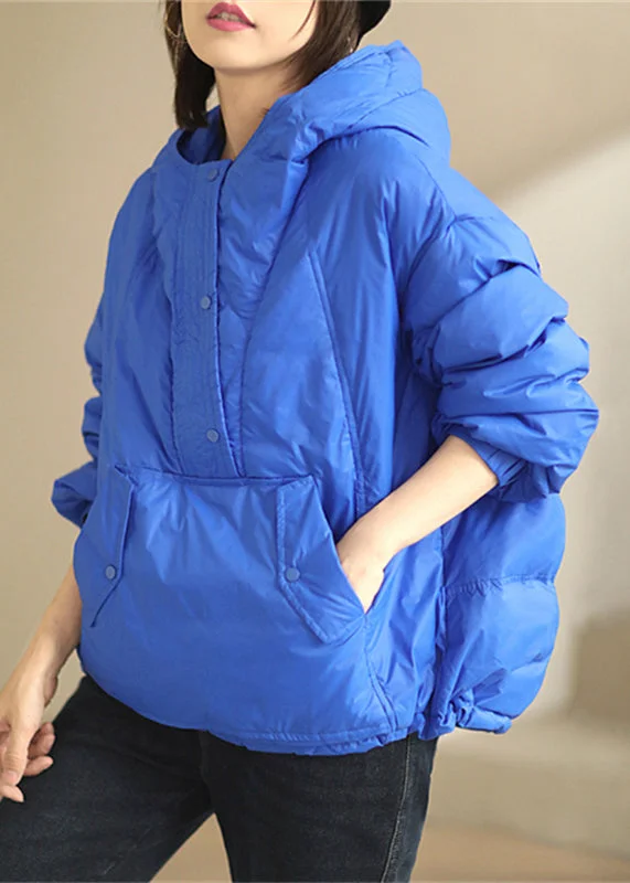 Long women's mac coats in a lightweight fabric for spring showersBlue Pockets Patchwork Duck Down Coat Hooded Long Sleeve Long women's mac coats in a lightweight fabric for spring showersBlue Pockets Patchwork Duck Down Coat Hooded Long Sleeve