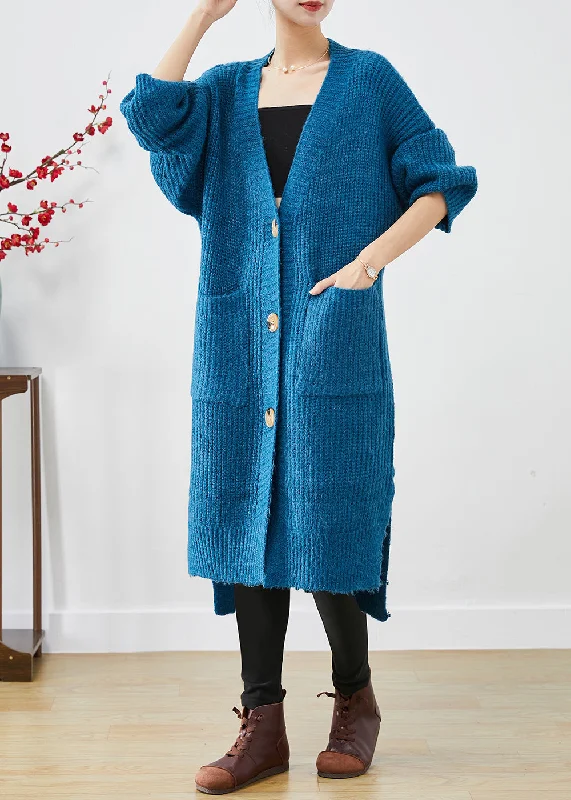Plus size women's wool blend coats for a warm and stylish winterBlue Thick Knit Loose Coat Oversized Pockets Fall Plus size women's wool blend coats for a warm and stylish winterBlue Thick Knit Loose Coat Oversized Pockets Fall
