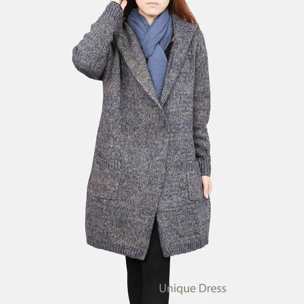 Women's longline double - breasted camel coats for a sophisticated lookBlue women long cardigan knit coat Women's longline double - breasted camel coats for a sophisticated lookBlue women long cardigan knit coat