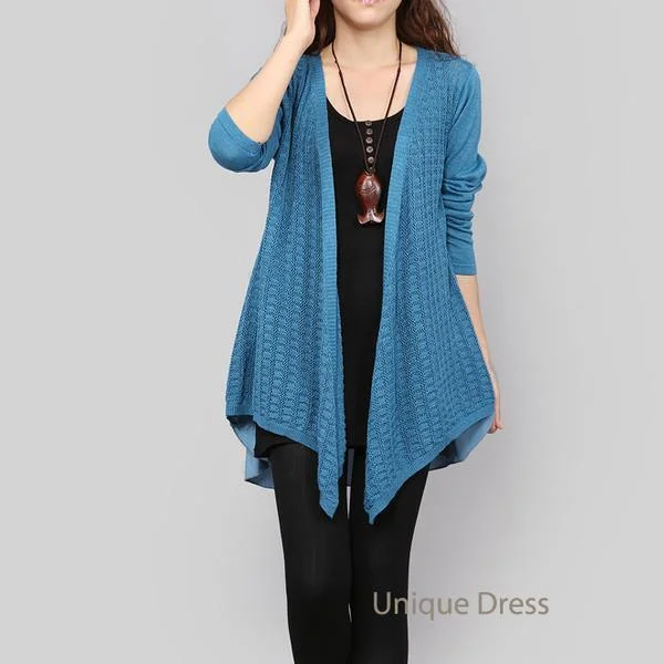 Plus size women's wool blend coats for a warm and stylish winterBlue women outwear knit sweater coat Plus size women's wool blend coats for a warm and stylish winterBlue women outwear knit sweater coat