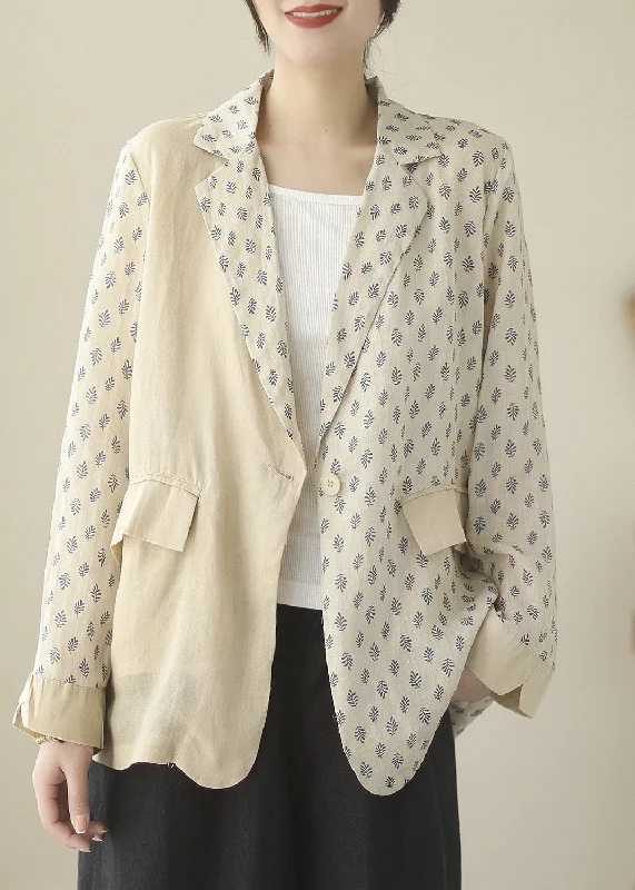 Women's faux fur coats in bright colors for a bold fashion statementBohemian Beige Peter Pan Collar Print Ramie Coats Long Sleeve Women's faux fur coats in bright colors for a bold fashion statementBohemian Beige Peter Pan Collar Print Ramie Coats Long Sleeve