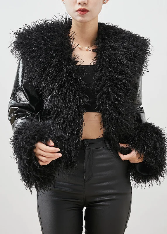 Petite women's wool blend coats with a tailored fit for a flattering silhouetteBohemian Black Fur Collar Patchwork Faux Leather Coat Winter Petite women's wool blend coats with a tailored fit for a flattering silhouetteBohemian Black Fur Collar Patchwork Faux Leather Coat Winter