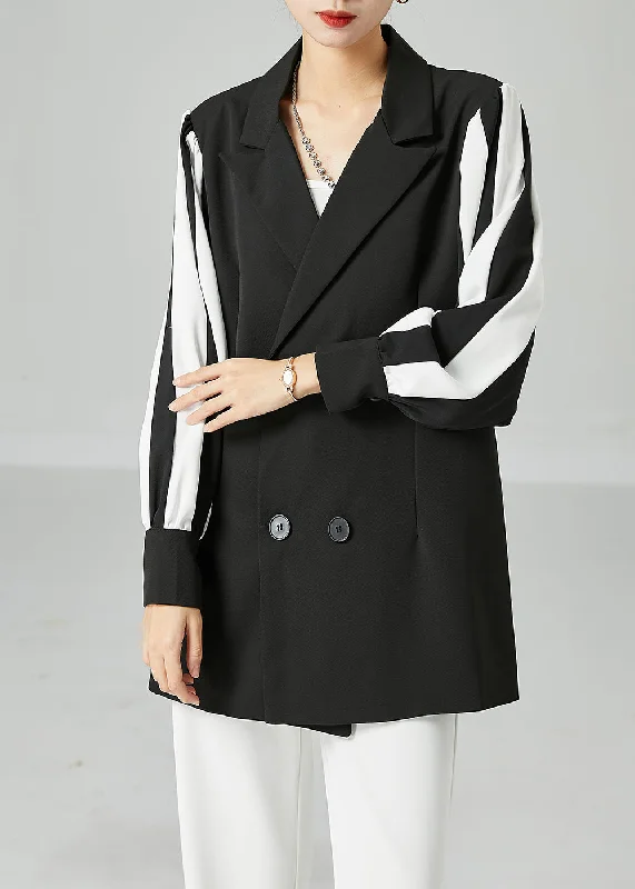 Checkered women's wool coats in a classic pattern for a timeless styleBohemian Black Notched Patchwork Double Breast Spandex Coats Spring Checkered women's wool coats in a classic pattern for a timeless styleBohemian Black Notched Patchwork Double Breast Spandex Coats Spring