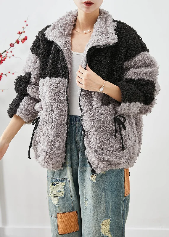 Embroidered women's cotton coats in a bohemian pattern for a unique designBohemian Colorblock Oversized Patchwork Pockets Fleece Jackets Winter